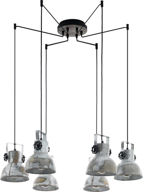 EGLO Barnstaple - hanglamp - 6-lichts - E27 - hout/oud-zink-look/zwart (9002759497323)