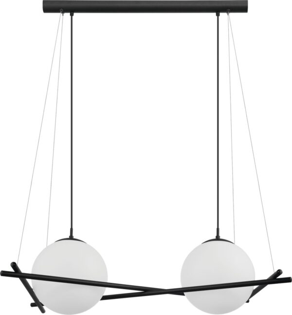 Eglo Hanglamp - E27 - 2lichts - Staal - Zwart / Glas opaal-mat - Wit (9002759395926)