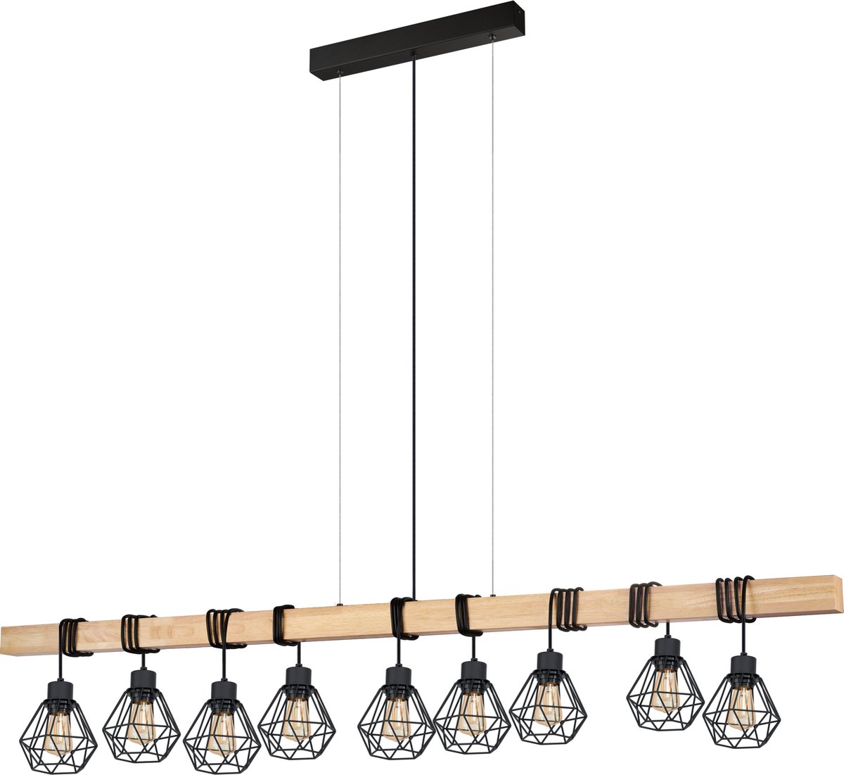 EGLO Townshend 5 Hanglamp - E27 - 150 cm - Zwart/Bruin - FSC Hout (9002759440770)