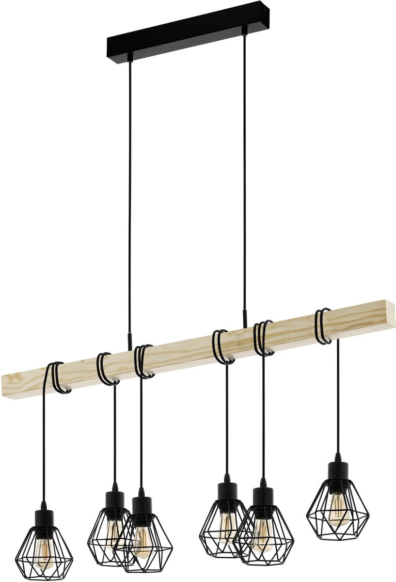 EGLO Townshend 5 Hanglamp - E27 - 100 cm - Zwart/Bruin - FSC Hout (9002759431334)