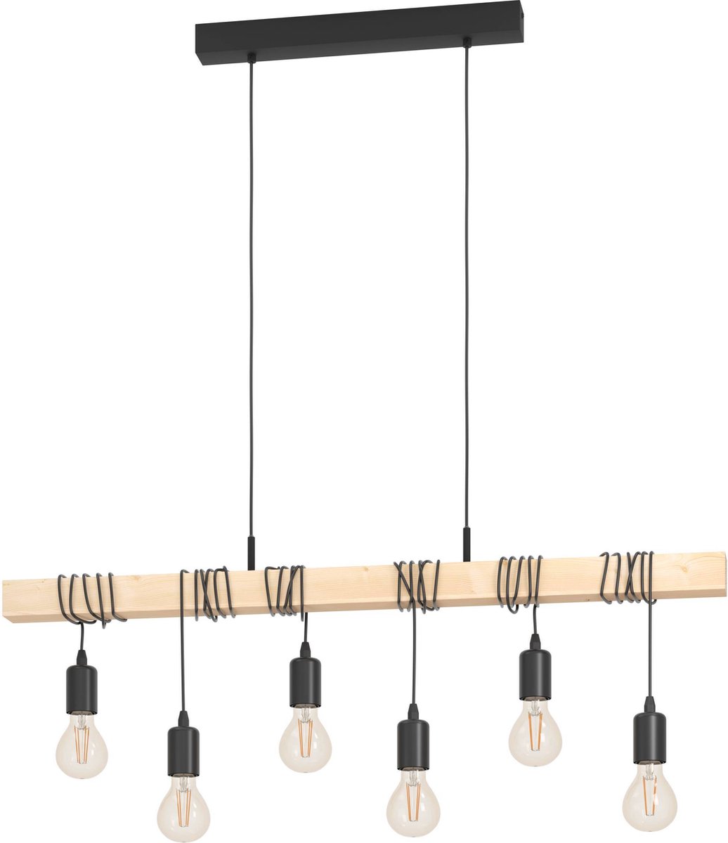 EGLO Townshend Hanglamp - E27 - 100 cm - Zwart/Bruin - FSC Hout (9002759954994)